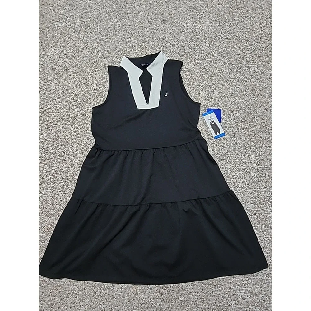 Nautica Jeans Women's Tiered Dress,‎ Black, Large, NWT